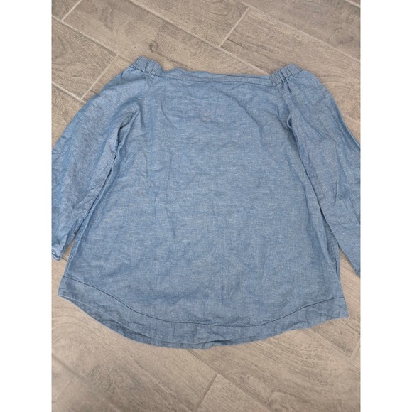 Free People Off The Shoulder Denim Chambray Long Sleeve Top Linen Cotton Small - Picture 2 of 8